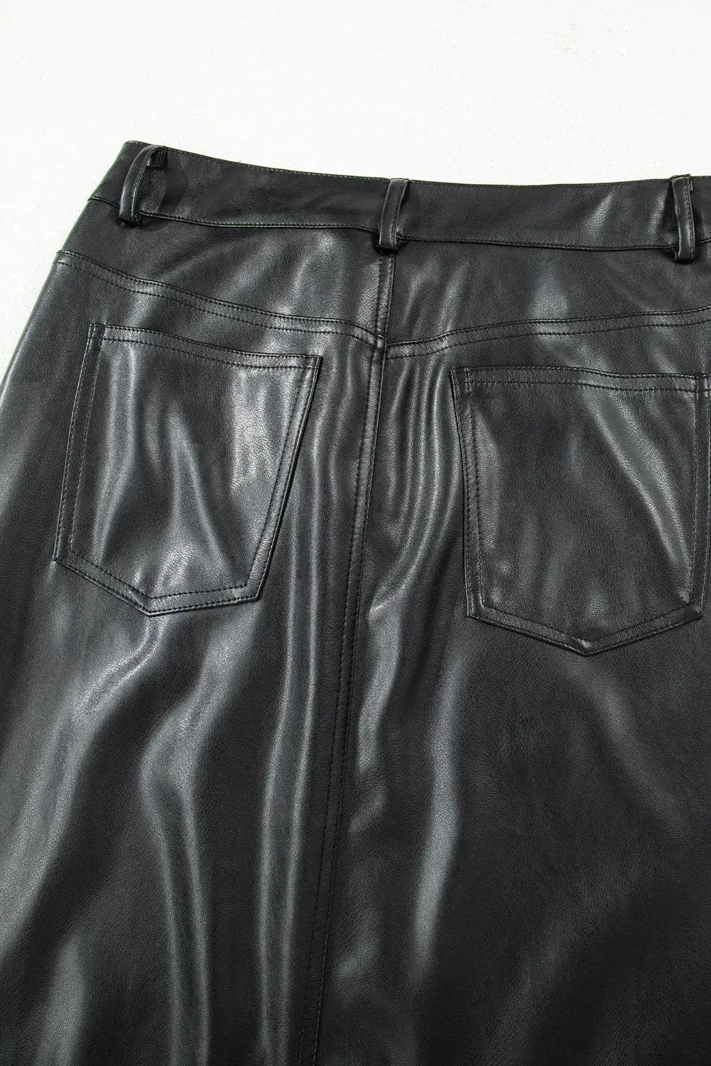 Black Faux Leather Side Slit Maxi Skirt For Evening Wear Dear-Lover Dropshipping